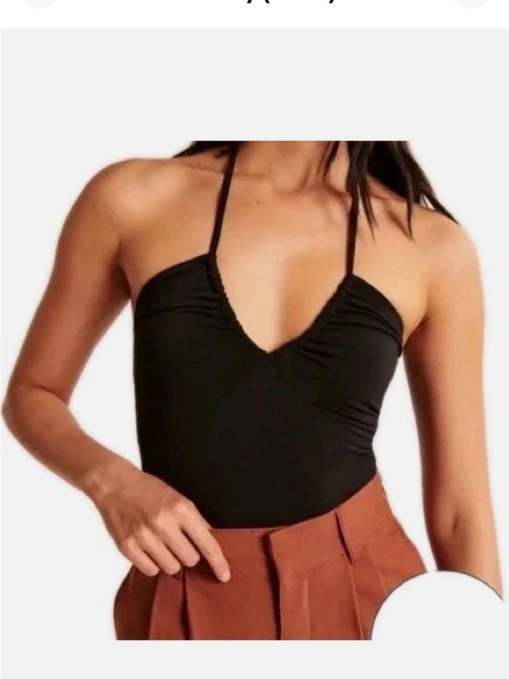 Abercrombie & Fitch Women's Black Ruched Halter Bodysuit